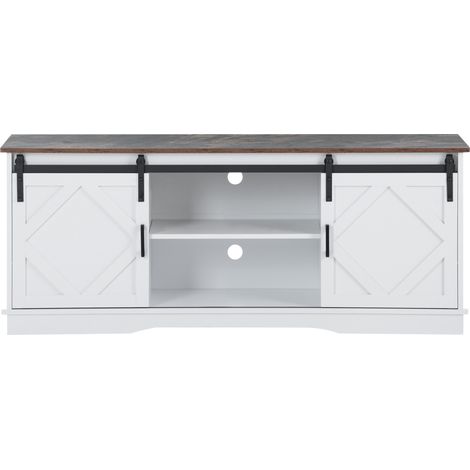 Mobile TV 150 x 40 x 60 cm bianco e marrone con 2 ante scorrevoli e ripiani regolabili (1/5)