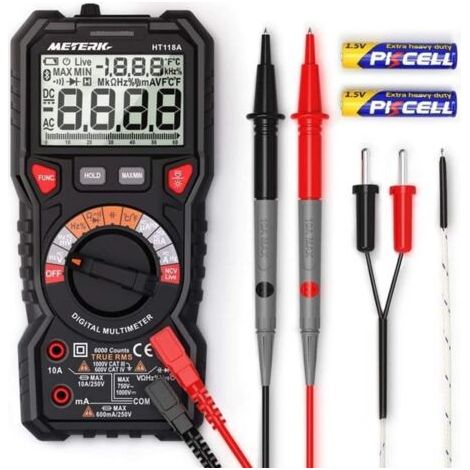 Multimètre, Testeur Electrique, METERK Avancé TRMS 6000 Points/Ampèremètre/Voltmètre/Ohmmètre/Ecran LCD Rétroéclairé