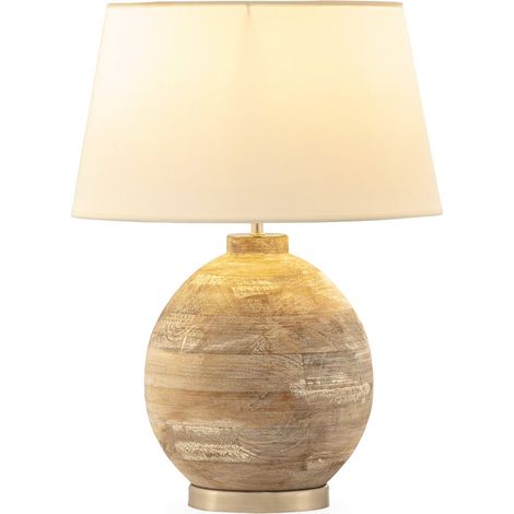 Lampe de table en bois de manguier et métal - blanc lavage et argent (1/2)