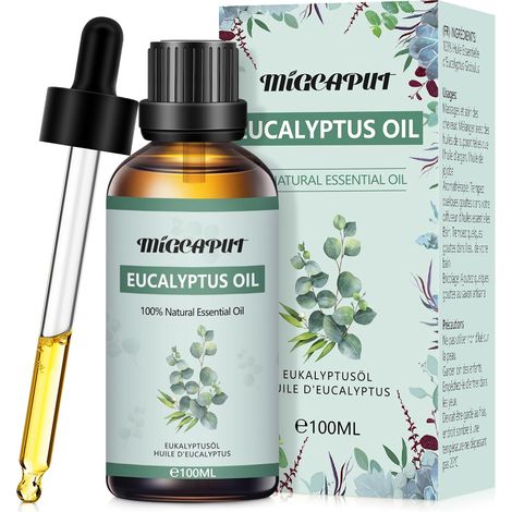 100ML Huile Essentielle d'eucalyptus, Huile Essentielle Eucalyptus Aromathérapie Naturelle pour Diffuseur, Humidificateur, Huile d'eucalyptus pour Massage, SPA, Bain, Relax (1/5)