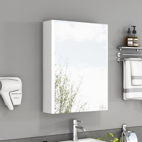 Armario de baño con espejo 50x13,9x65 cm MDF y vidrio blanco con LED, ahorro de espacio – MEUBLIV (1/5)