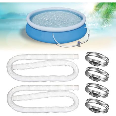 Tuyau de rechange pour piscines surélevées, 2 tuyaux de rechange pour pompe de filtre de piscine avec 4 anneaux de raccordement en métal (59") (1/5)