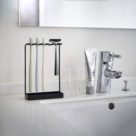 Zahnbürstenhalter aus Eisen, wasserdicht, rostgeschützt, gebogen, für Badezimmer, Hotel, Studentenwohnheim, Schwarz (1/5)