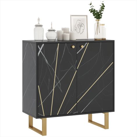 Buffet de rangement 2 portes marbre noir pieds métal (1/5)