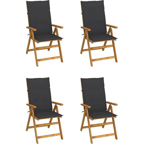 Lot de 4 Fauteuils Pliants de Jardin en Bois d'Acacia Massif, Chaises Inclinables 5 Positions avec Coussins Anthracite, 57 x 69 x 111 cm (1/5)