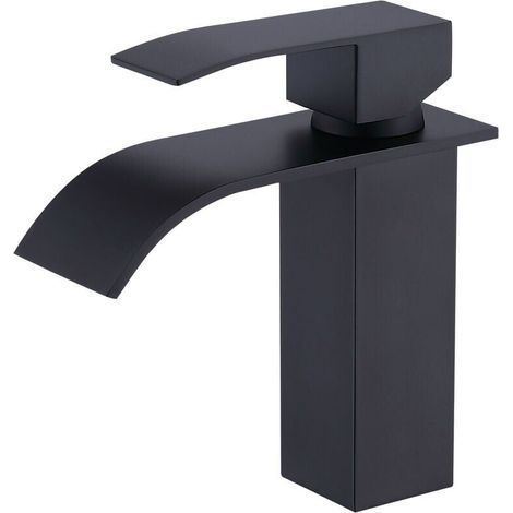 Mitigeur Lavabo et Vasque Salle de Bain Noir Chaude et Froide Réglable Style Cascade M (1/5)
