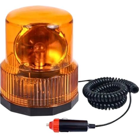 Lampeggiante rotondo con luce stroboscopica arancione con base magnetica - Misura L10xH11 cm - Lampeggiante con cavo di collegamento a spirale lungo 2 (1/5)