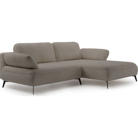 Selsey Avolla – Ecksofa mit Schlaffunktion, Bettkasten und hydrophober Chenille, rechtsseitig, Dunkelbeige
