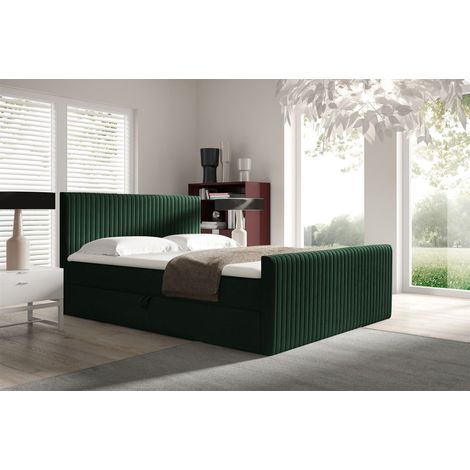 Boxspringbett Schlafzimmerbett ADRIEN 200x220cm in Stoff Fresh Flaschengrün (1/2)