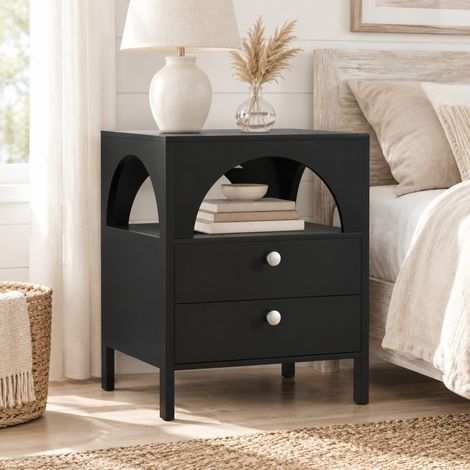 Comodino moderno con 2 cassetti e 1 vano aperto, nero, 45 x 40 x 58 cm, DESVIAE (1/5)