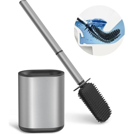 Brosse WC Silicone Grise avec Support Acier Inoxydable