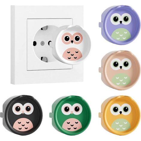 Protezioni per prese a forma di gufo, tappi di sicurezza, blocchi di sicurezza per bambini, resistenti alla polvere e agli schizzi, 6 pezzi, bianche (1/5)