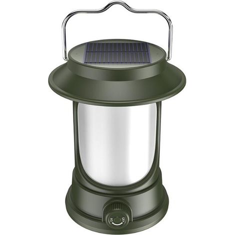 Ortviai Lampe de camping solaire et USB rechargeable avec variateur infini – Lanterne LED portable pour tente, cour ou pêche, vert (1/5)