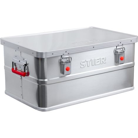 STIER Alubox, Aluminiumbox 50L, Staub- und spritzwasserresistent, mit Gummidichtung und 2 Klapphandgriffen, Transportkiste aus verchromten Stahl und stabilen Hebelspannverschlüssen (1/5)