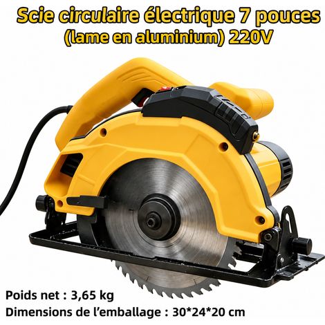 Scie circulaire 7 pouces nouveau modèle avec laser, lame de scie, 220V prise européenne, 1050 W 5200 tr/min 185 mm, coupe 65/43/60, 045°, 30,5 × 24 × 20 cm, 3,5 kg – Livraison gratuite