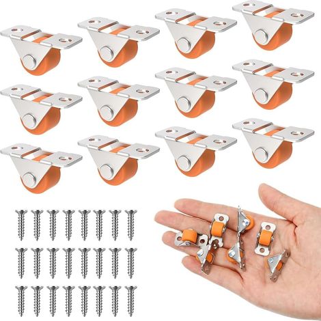 12 ruedas para muebles, ruedas pequeñas para muebles, silenciosas, 13 mm, con tornillos, para muebles, mesas, armarios, carritos, bricolaje (naranja) (1/5)