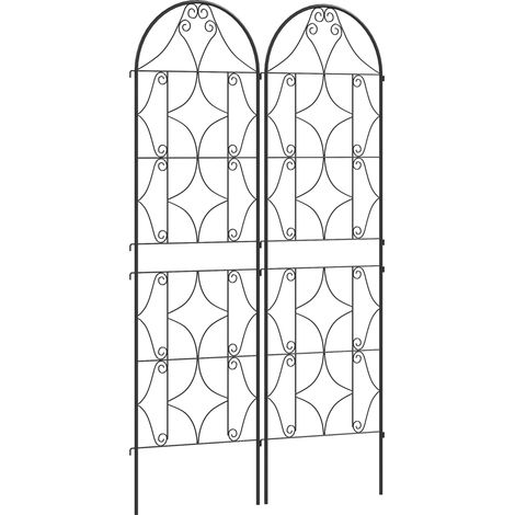 Rankhilfe für Kletterpflanzen mit Muster, 2er-Set Gartenrankgitter für Weinreben, Blumen und Gemüse, Metall, 50 x 180 cm, schwarz