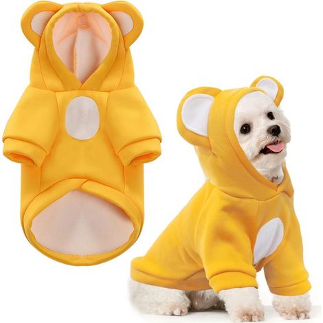 Sudadera con capucha para perro pequeño, suave y cálida, de forro polar, ideal para otoño (Amarillo, Talla S)
