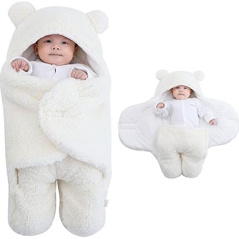 Lot de 2 langes bébé nouveau-né, couverture emmaillotage avec capuche, douce et respirante, parfaite pour nourrisson, taille naissance, idéale cadeau de naissance (1/4)