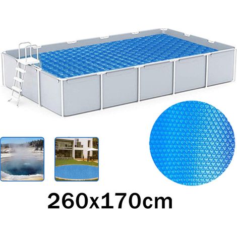 Film isolant pour piscine extérieure 260 cm x 170cm, film à bulles PE rond pour piscine et baignoire, protection solaire et anti-poussière.