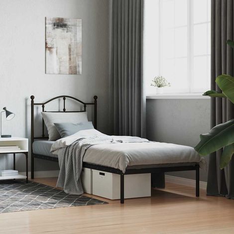Estructura cama sin colchón con cabecero metal negro 90x190 cm