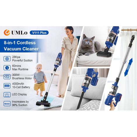 Aspirateur balai sans fil 2-en-1 UMLo V11 Blue avec filtration HEPA et moteur 300W (1/5)