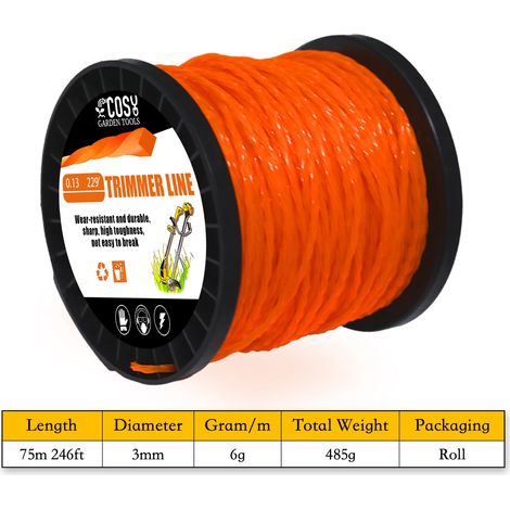 Fil de coupe torsadé (3 mm) ultra-résistant pour débroussailleuse et coupe-bordures, idéal pour la pelouse et le jardin. (1/5)