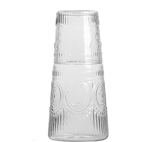 Ensemble carafe et gobelet rafraîchissant vintage transparent, bouteille d'eau en verre léger (1/5)