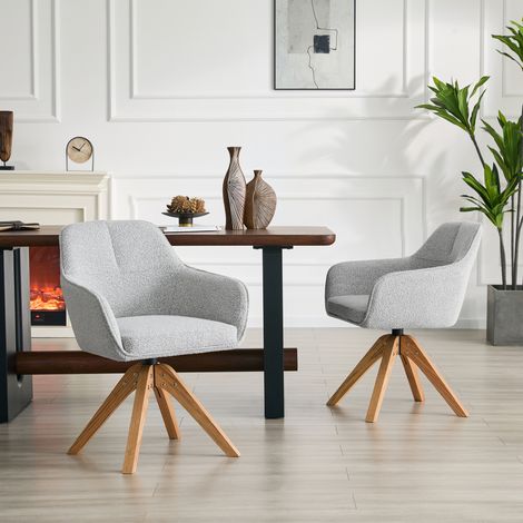 Sedia da pranzo in legno massello grigia, girevole 360°, con braccioli, set da 2,58×46×82cm (1/5)