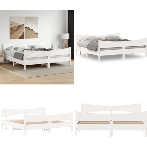 Massivholzbett ohne Matratze Weiß 200x200 cm Kiefernholz - Holzbett - Kiefernholzbett - Massives Holzbett - Boxspringbetten - Doppelbett - Home & Living (1/5)