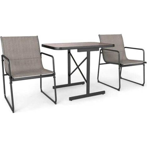 Balcon, terrasse ou petit jardin : ensemble bistrot extérieur 3 pièces, fauteuils rangés sous la table (1/2)