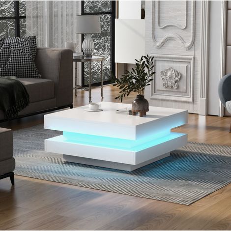 Table basse carrée 70x70x36 cm blanche – LED Bluetooth multicolore (1/5)