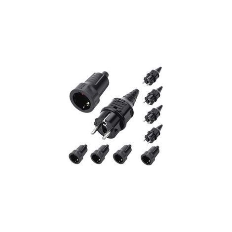 Sets Kit Fiche Mâle et Prise Femelle 250V 16A Fiche Électrique en Caoutchouc Broche IP44 Fiche d'alimentation Étanche, Noir (1/5)