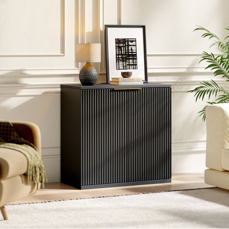 Credenza in MDF con 2 ante, frontale curvo e maniglia dorata, nera, 80x40x80 cm (1/5)