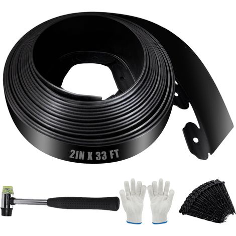Bordure de Jardin en Plastique Flexible 5cm x 10m - Bordure de Pelouse Résistante avec 100 Piquets d'ancrage + Marteau + Gants - Délimitation pour Gazon, Allée, Parterre - Noir (1/5)