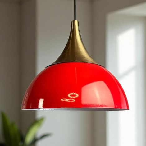 Yimpe Suspension Luminaire en Metal de 30cm, Plafonnier Vintage, Lustre Salon, Cuisine, Chambre, Salle à Manger, Couloir Lampe Ronde E27, Éclairage Intérieur, Rouge (1/5)