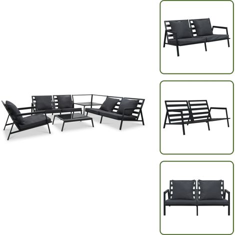 Salon de jardin 5 pcs avec coussins Aluminium Gris foncé - Salon De Jardin - Meubles De Jardin - Canapé Extérieur - Set De Salon De Jardin - Canapé Aluminium (1/5)