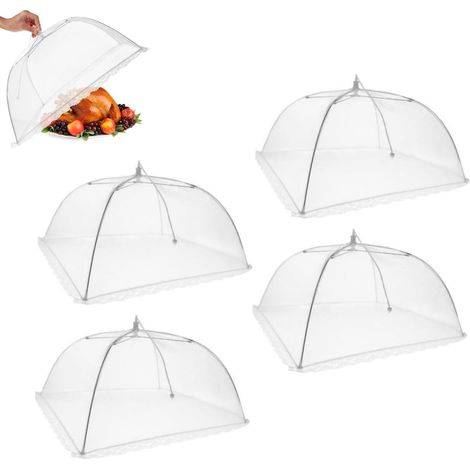 4 Pièces Cloche Alimentaire, Pop-up Maille Nylon, Bord Dentelle, Anti-Mouche, Pour Barbecue Pique-nique Camping
