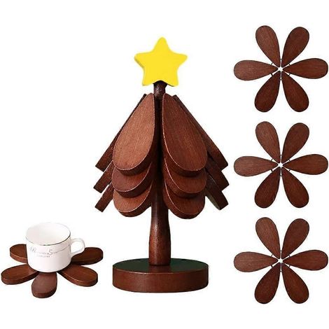 Dessous de plat en bois pour plats chauds, dessous de plat en forme de sapin pour plats et casseroles, ensemble de dessous de plat en forme de sapin de Noël (1/5)