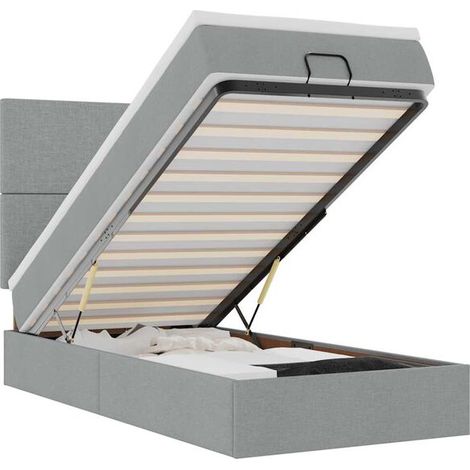 Lit coffre avec matelas et lumière LED, gris, 80x200 cm, tissu. (1/5)