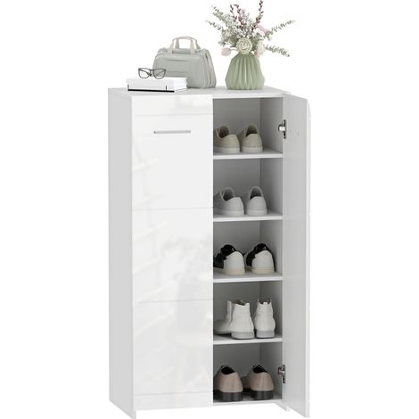 Meuble à chaussures 10 paires, armoire à chaussures à haute brillance 5 niveaux, étagères réglables, 55x36x108cm, blanc