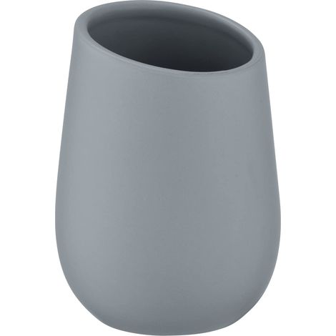 Wenko Bicchiere Porta Denti Badi, Ceramica, Ø 8 x 11 cm, grigio, 8 x 11 x 8 cm