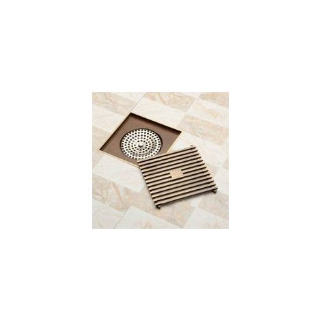 Siphon de sol carré 10x10 cm – Laiton antique – Drain anti-odeur avec crépine – Capacité d'auto-purification 98% – Facile à nettoyer (1/4)