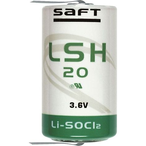 Pila al litio - cloruro di tionile (li-socl2) 3,6V 13Ah con linguette a saldare Saft LSH20 - D (1/2)