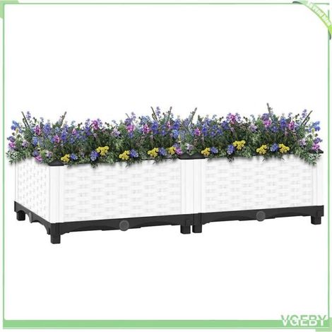 Lit surélevé (bac à fleurs) - FAFEICY - 153305 - 80 x 40 x 23 cm - Polypropylène - Blanc effet rotin (1/5)