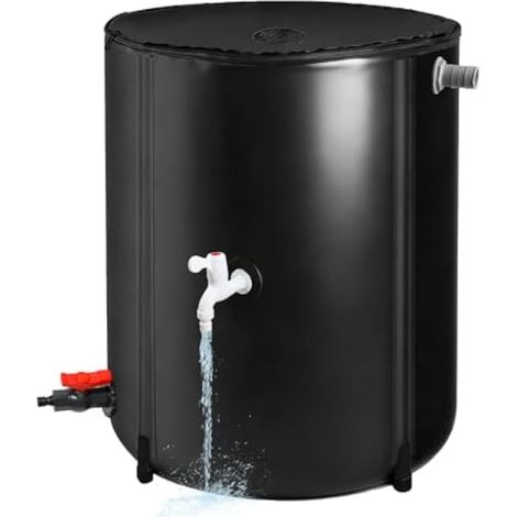 Tonneau de pluie pliable, 200 L, système de collecte d'eau de pluie, réservoir d'eau de jardin, réservoir d'eau de jardin avec couvercle zippé, robinet et kit de trop-plein (1/5)