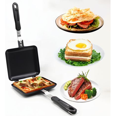 Poêle à Frire Double Face, Machine à Panini en Aluminium Facile à Renverser avec Poignées Résistantes à La Chaleur en Fonte D'aluminium, pour La Maison, La Cuisine, Le Petit Déjeuner