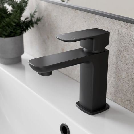 Modern Basin Mixer Tap Single Lever Mono Matt Black Bathroom Sink Taps Square (1/5)