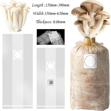 (250 x 500 x 0,06 mm, 20 pièces) Sacs de culture filtrants en polypropylène (PP) pour mycélium de champignons, épaisseur 0,06 mm, respirants et résistants aux hautes températures, pour jardinière. (1/5)