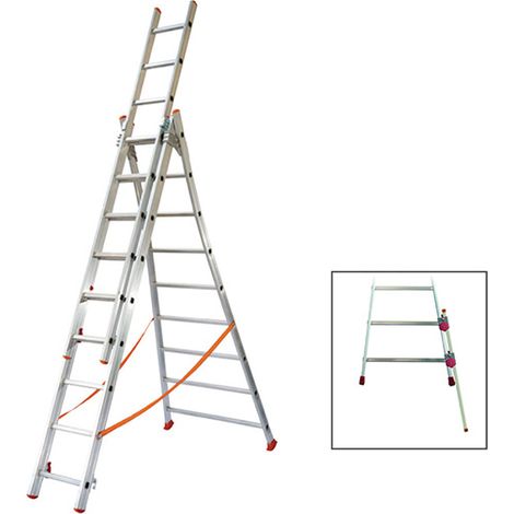 Echelle transformable 3x12 barreaux - Longueur déployée 7,90m - Sol plat ou escalier - ATL350-3/BR
